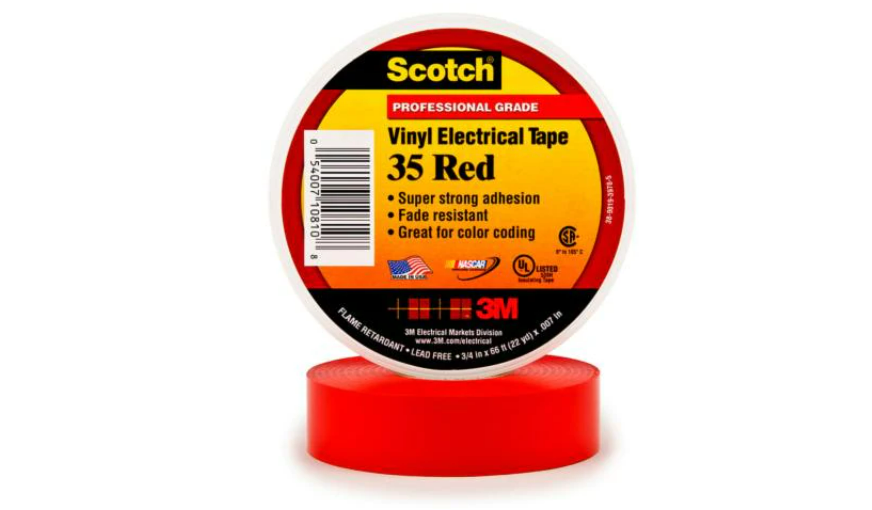 Scotch® Vinil Elektrik Bandı 35, Kırmızı, 3/4 inç x 66 ft (20 mm x 2.012 cm), 1 inç (26 mm) çekirdek, 20 rulo/kutu, INTL