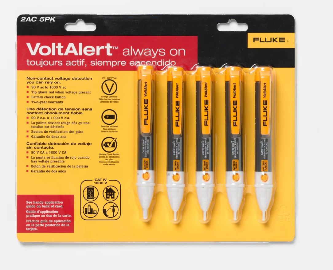FLUKE 2AC/90-1000V5PK Volt Alert 90-1000V, 5-pack, Flat-tip